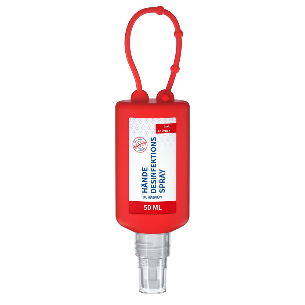 Hände-Desinfektionsspray (DIN EN 1500), 50 ml Bumper frost, Body Label (R-PET) - Rot