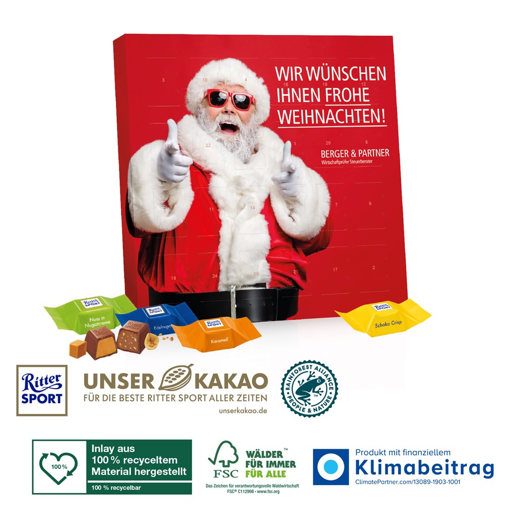 Tisch-Adventskalender mit Ritter SPORT Schokowürfel