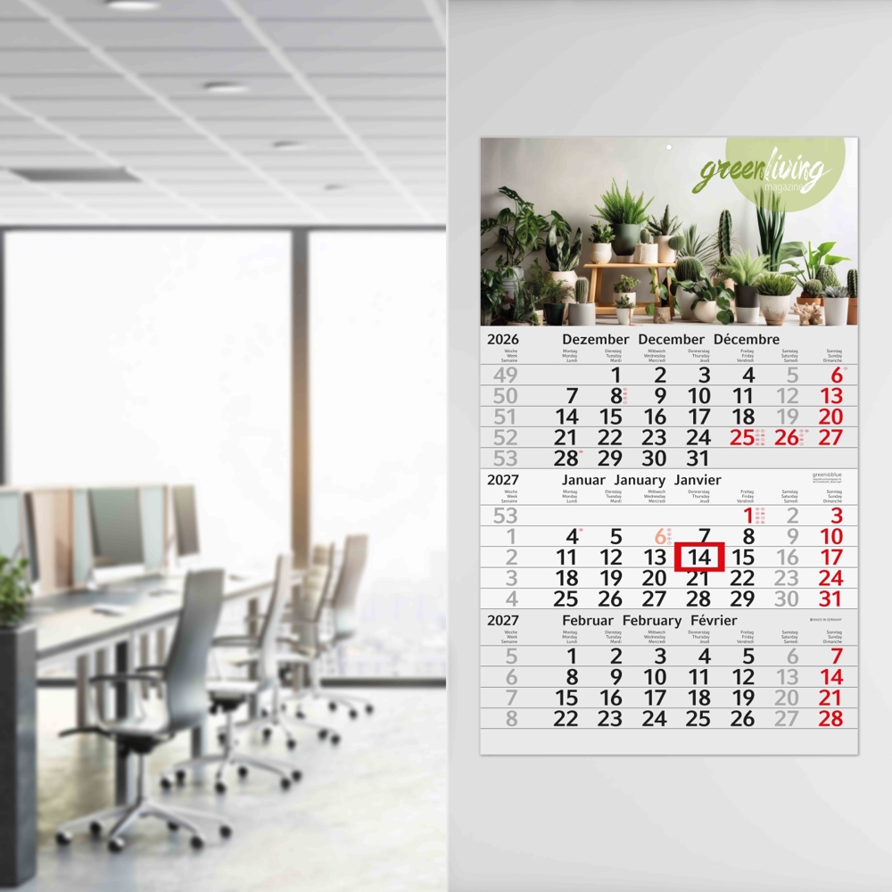 3-Monatskalender Einblatt Budget 3 RECYCLING, rot