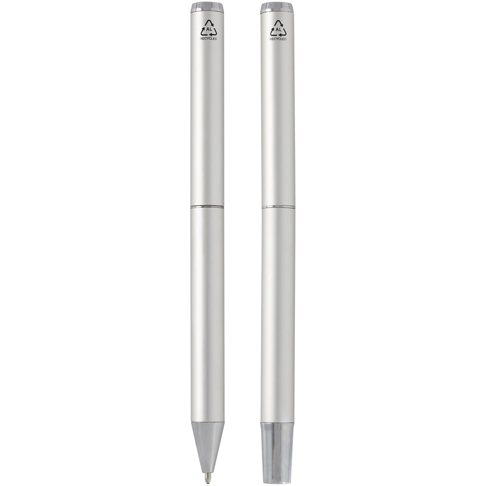 Lucetto Set mit Kugelschreiber und Tintenroller aus recyceltem Aluminium (schwarze Mine)