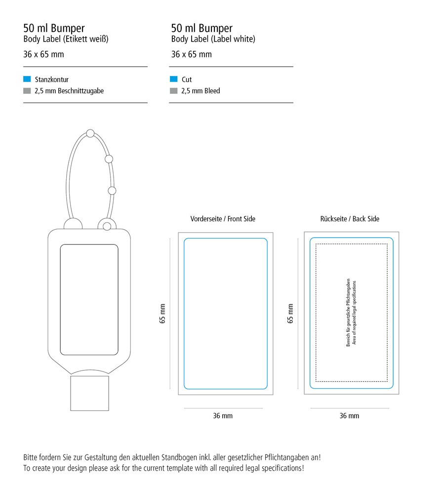 Hände-Desinfektionsgel (DIN EN 1500), 50 ml Bumper rot, Body Label (R-PET)