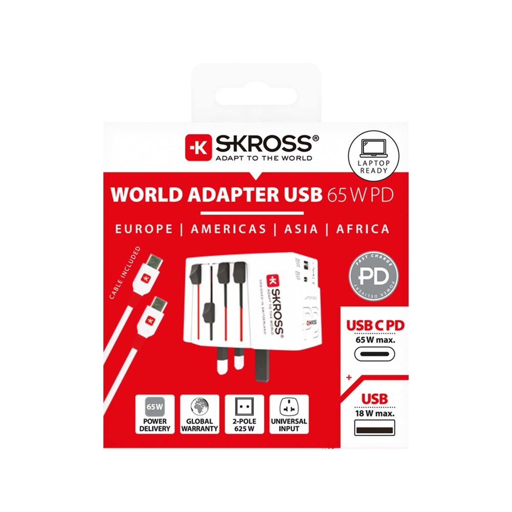 SKROSS® MUV AC65PD Reiseadapter mit USB-C Kabel 