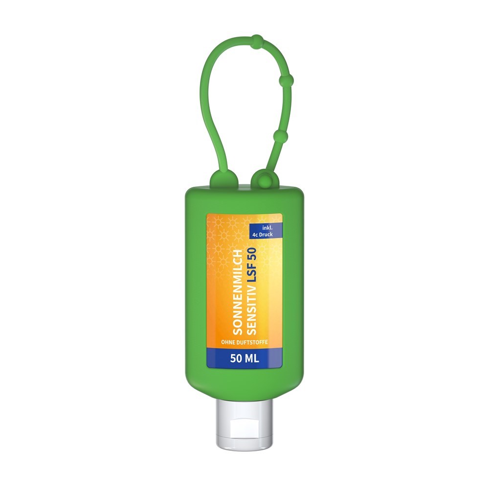 Sonnenmilch LSF 50 (sens.), 50 ml Bumper (blau), Body Label (R-PET) - Grün