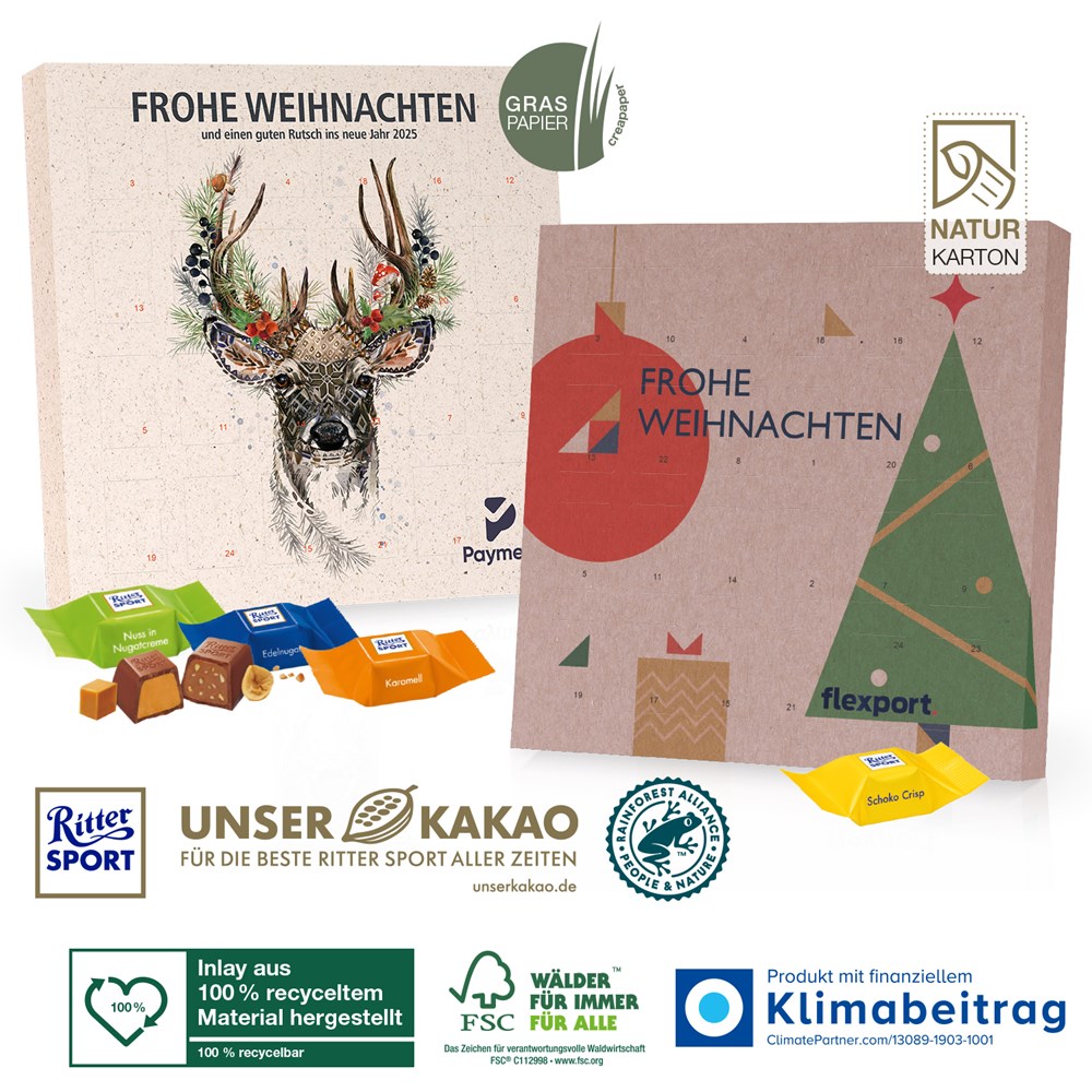 Tisch-Adventskalender mit Ritter SPORT Schokowürfel